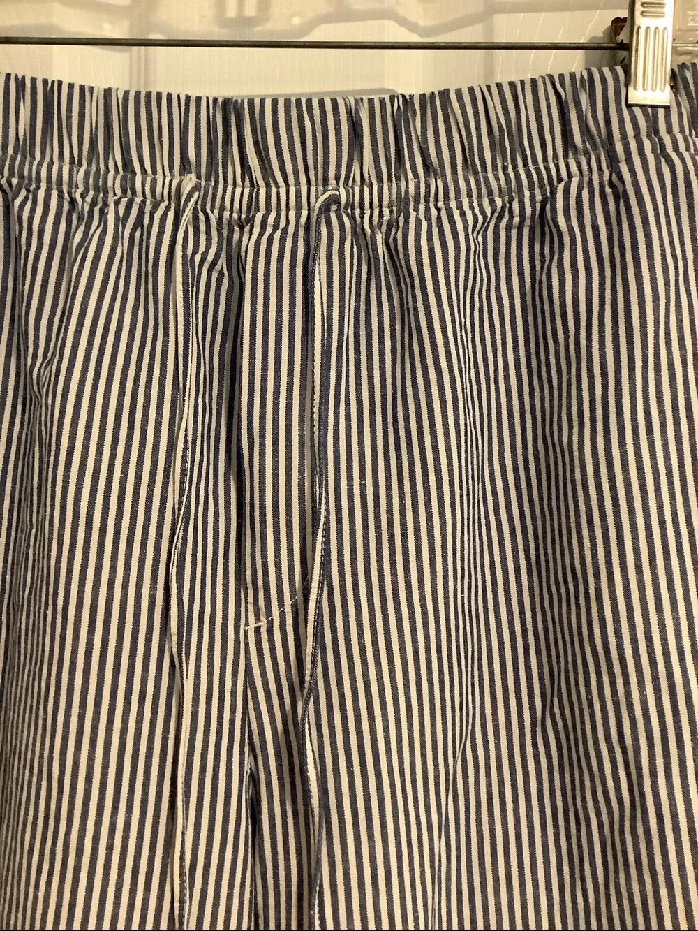 H&M Blue/White Striped Linen Blend Wide Leg Coastal Grandma Beach Summer Pants M